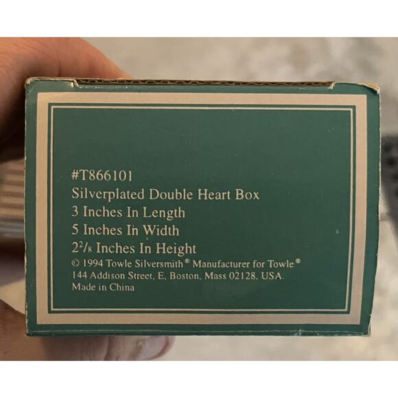 VINTAGE Towle SILVER PLATED DOUBLE HEART SHAPED Trinket JEWELRY BOX 1994 - NEW! - Picture 5 of 6